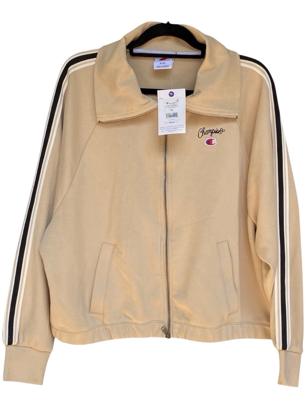 Champion Womens Mock Neck Beige Full Zip Track Jacket Stripe Size XXL NWT